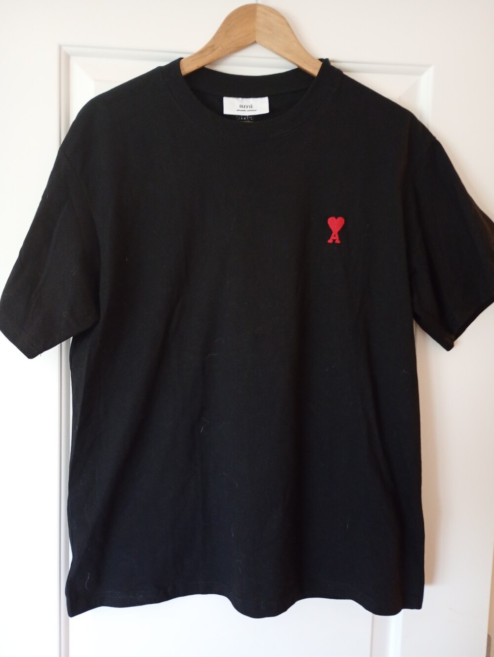 Ami | Black Short Sleeve Tee with Red Heart 'A' Logo | XL